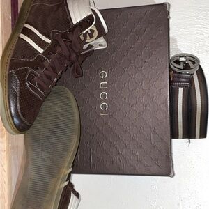 Gucci Brown High-Top Sneakers with matching belt